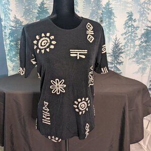 Susan Lawrence Black & Cream Tribal Print Top – Size Small